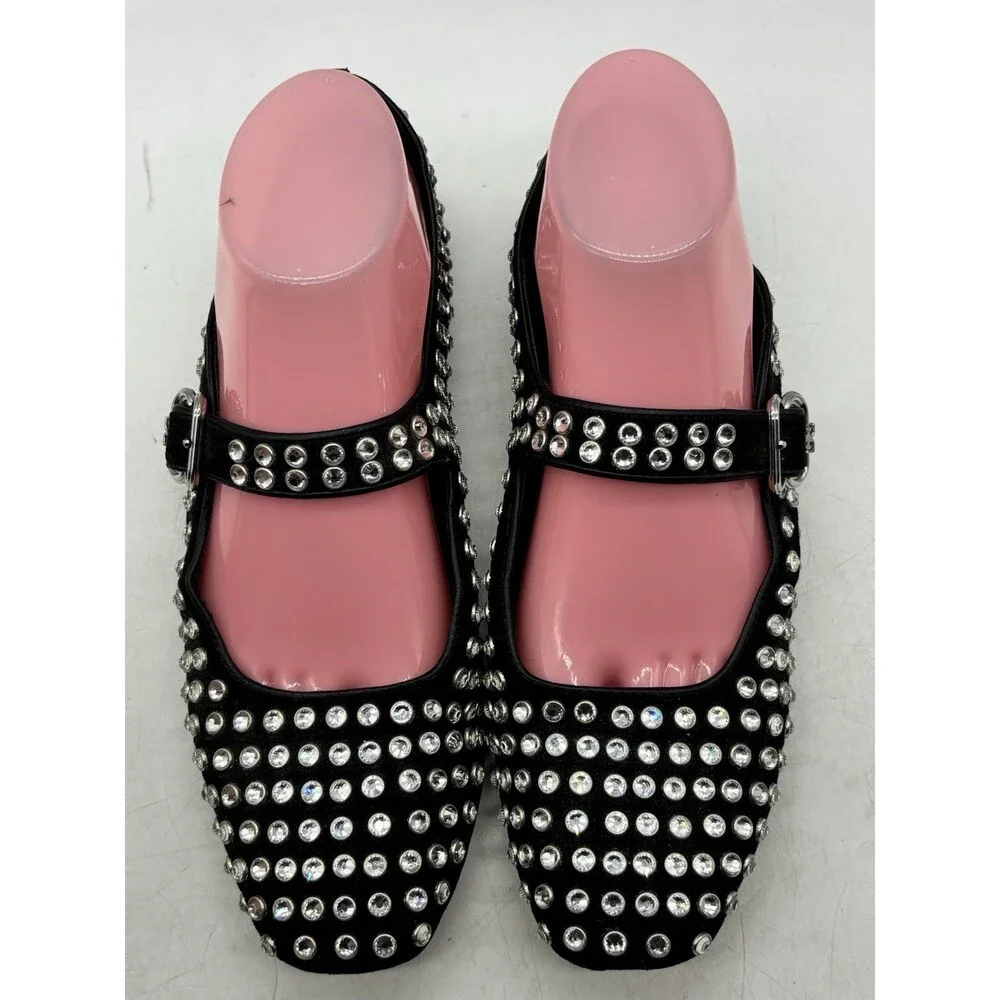 Sam Edelman Michaela Gem Mary Jane Flats Womens Size 8 Black Studded